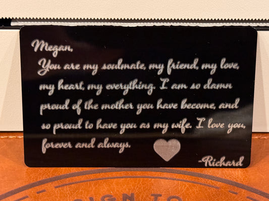 Custom Laser Engraved Wallet Cards - 3.4x2.1 - Black