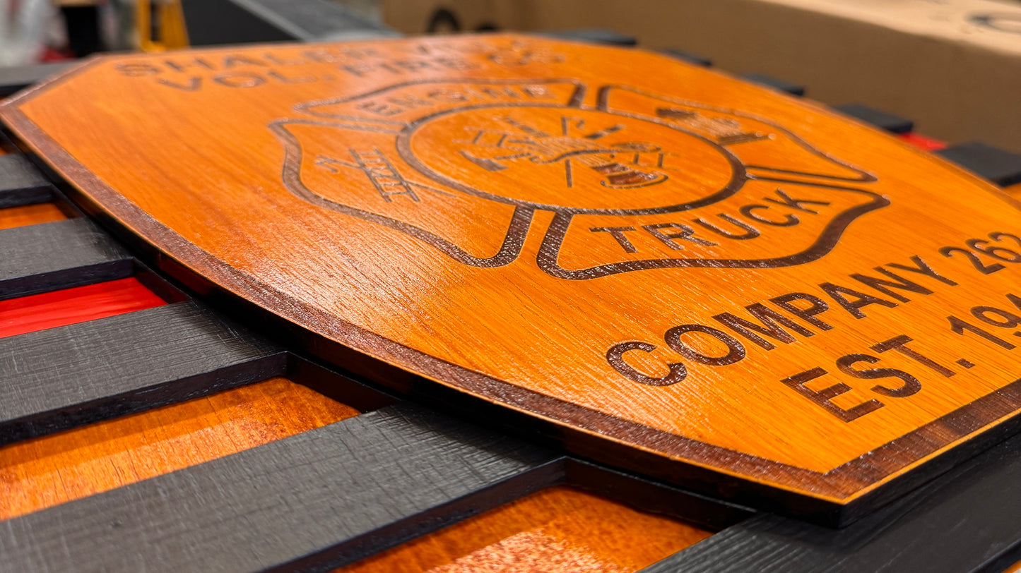 Personalized Laser Engraved/Cut Wooden Logo American Flag w/ Thin Line - Firefighter,Police, First Responder, Paramedic, EMS, Rustic Finish