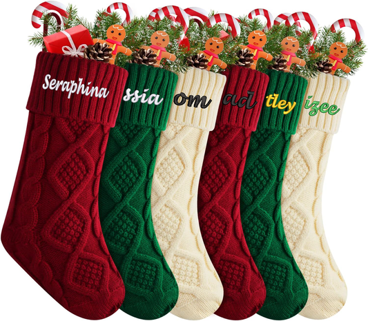 2024 Embroidered Christmas Stocking, Knitted Family Stockings, Personalized Xmas Stockings with Name, Holiday Stockings, Christmas Family Gifts